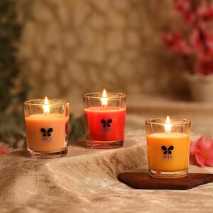 Iris Home Fragranced Shot Glass Candles Pack of 3 -Damask Rose- Mango Sorbet- Peach Pomogranate- 40g Each- Burn time 8 hrs per Candle
